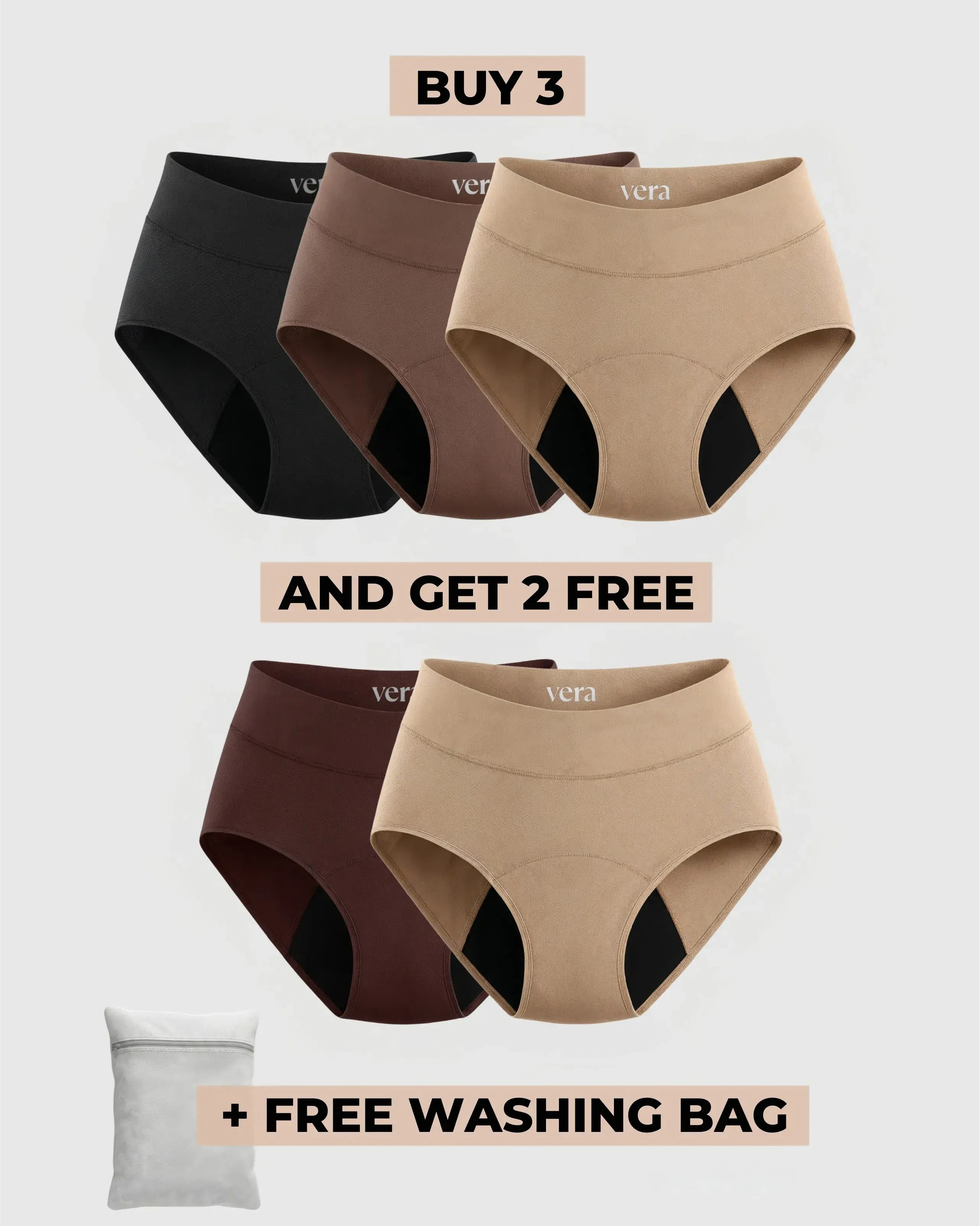 Vera's Signature Leakproof Underwear (3+2 FREE)